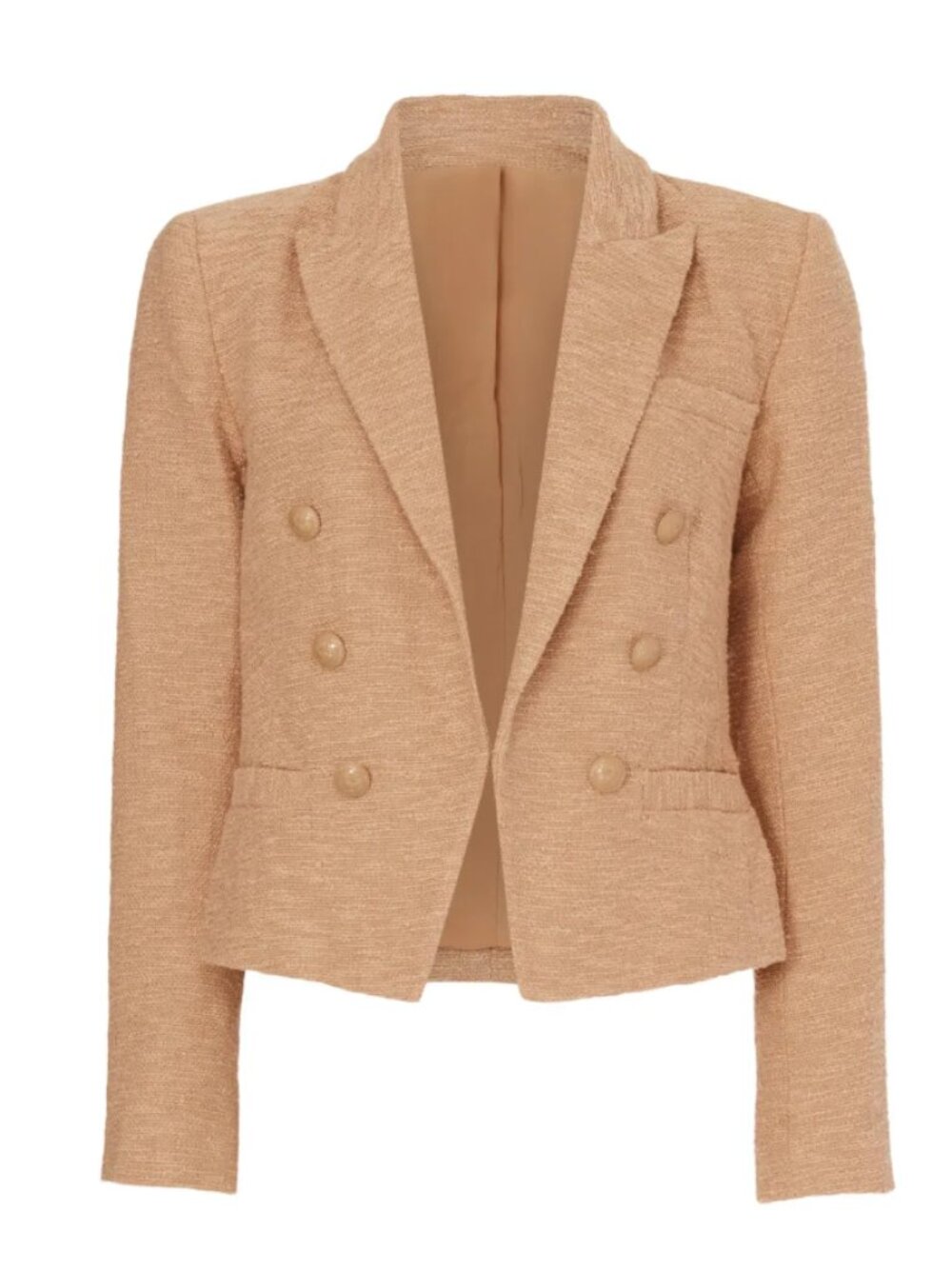 L'agence Double-Breasted Cropped Blazer in Warm Beige